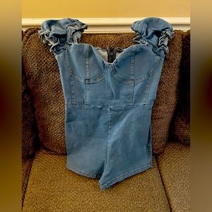 One piece fitted blue Jean dress